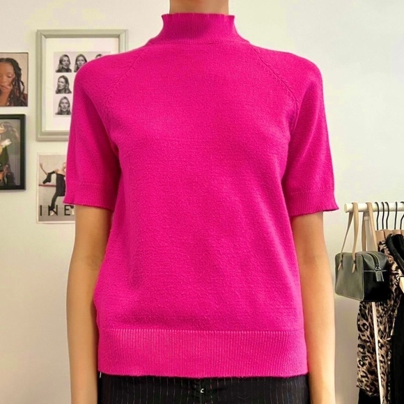 Yet again Knit Sweater Hot Pink/magenta Barbiecore High neckline shortsleeve S - Picture 12 of 12